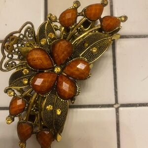 Vintage Gold and Amber Hair Clip